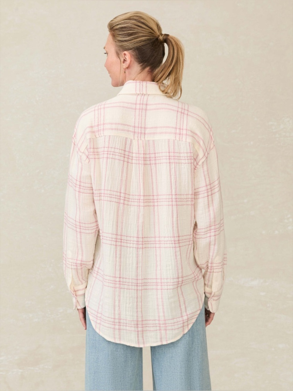 Faherty Dune Cotton Gauze Relaxed Shirt Rose Cove Plaid Long Sleeve Top Medium - Picture 9 of 11
